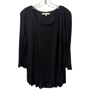 Rose+Olive Black Long Sleeve Pleated Back Tunic Top Sz  XL blouse top